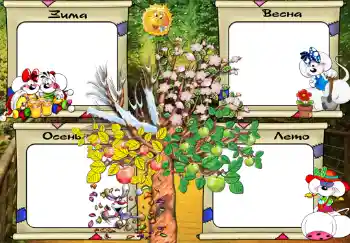 Nápis na rámečku: Зима. Весна. Осень. Лето.